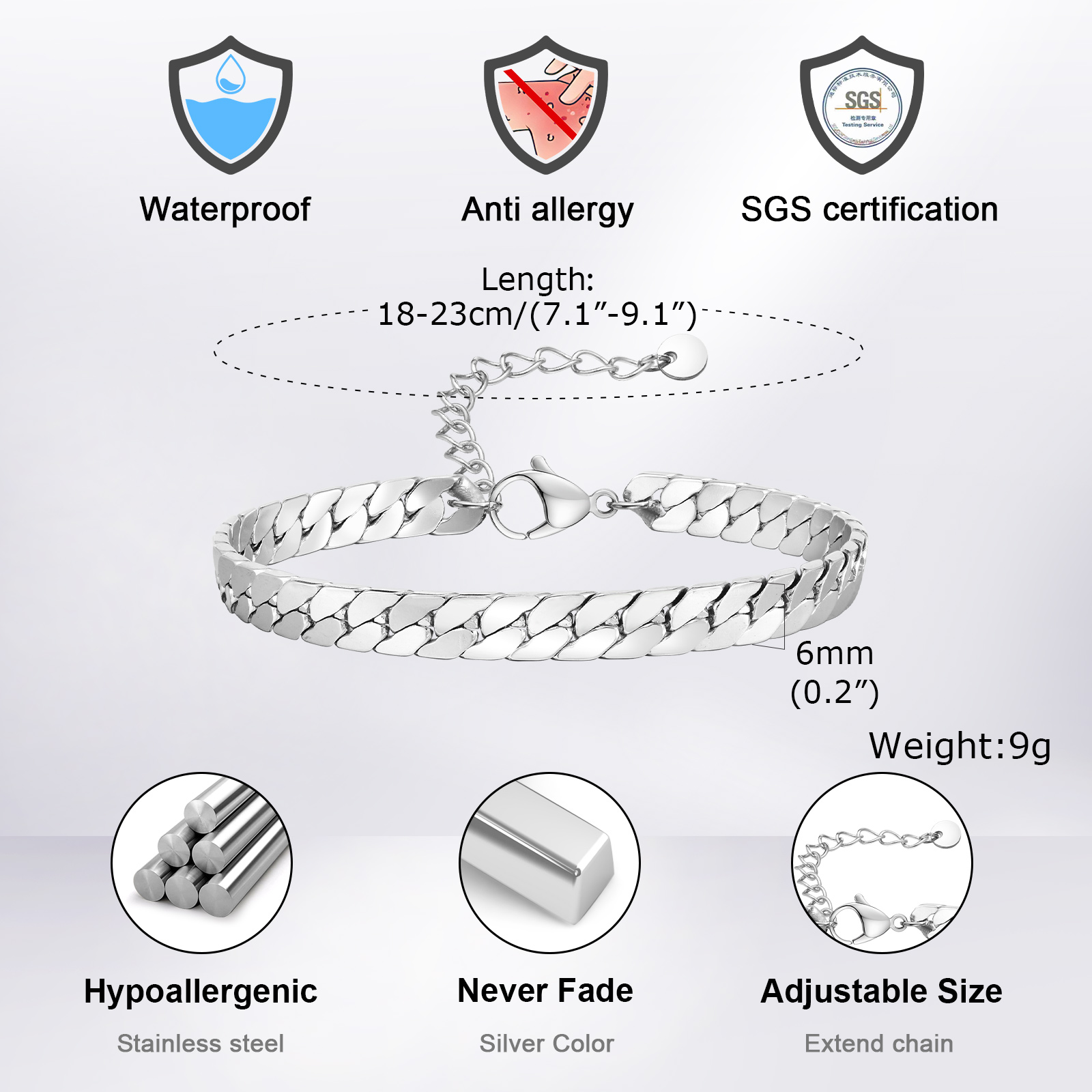 Punk Silver Color Men's Chain  - Ceramic Link Bracelet recension och pris