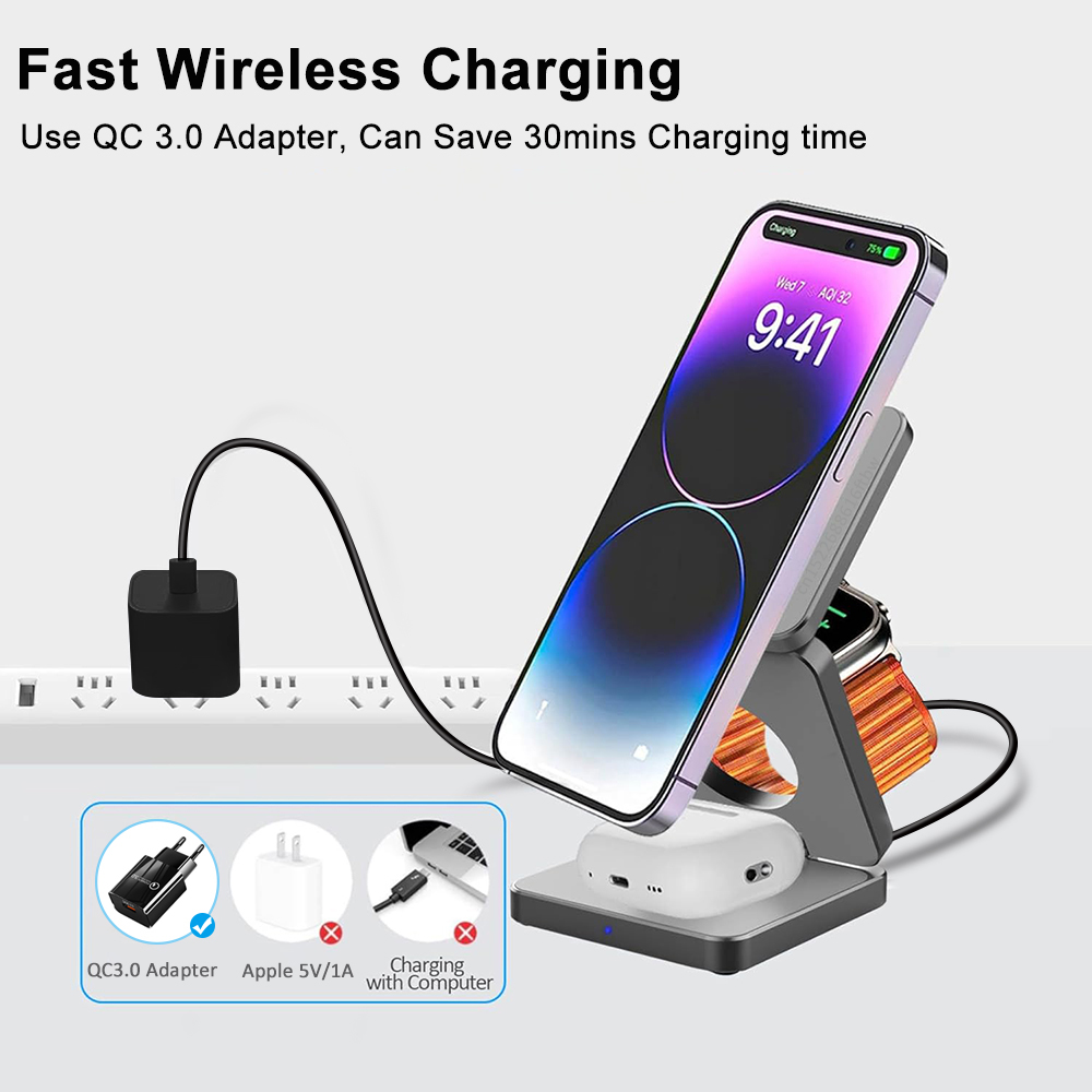 Wireless Charger 3 in 1 Foldab - Smartwatch Ac recension och pris